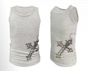 Jesus Cross Baroque Embellished Studded Graphic Gray Tank Top Tee Shirt size M